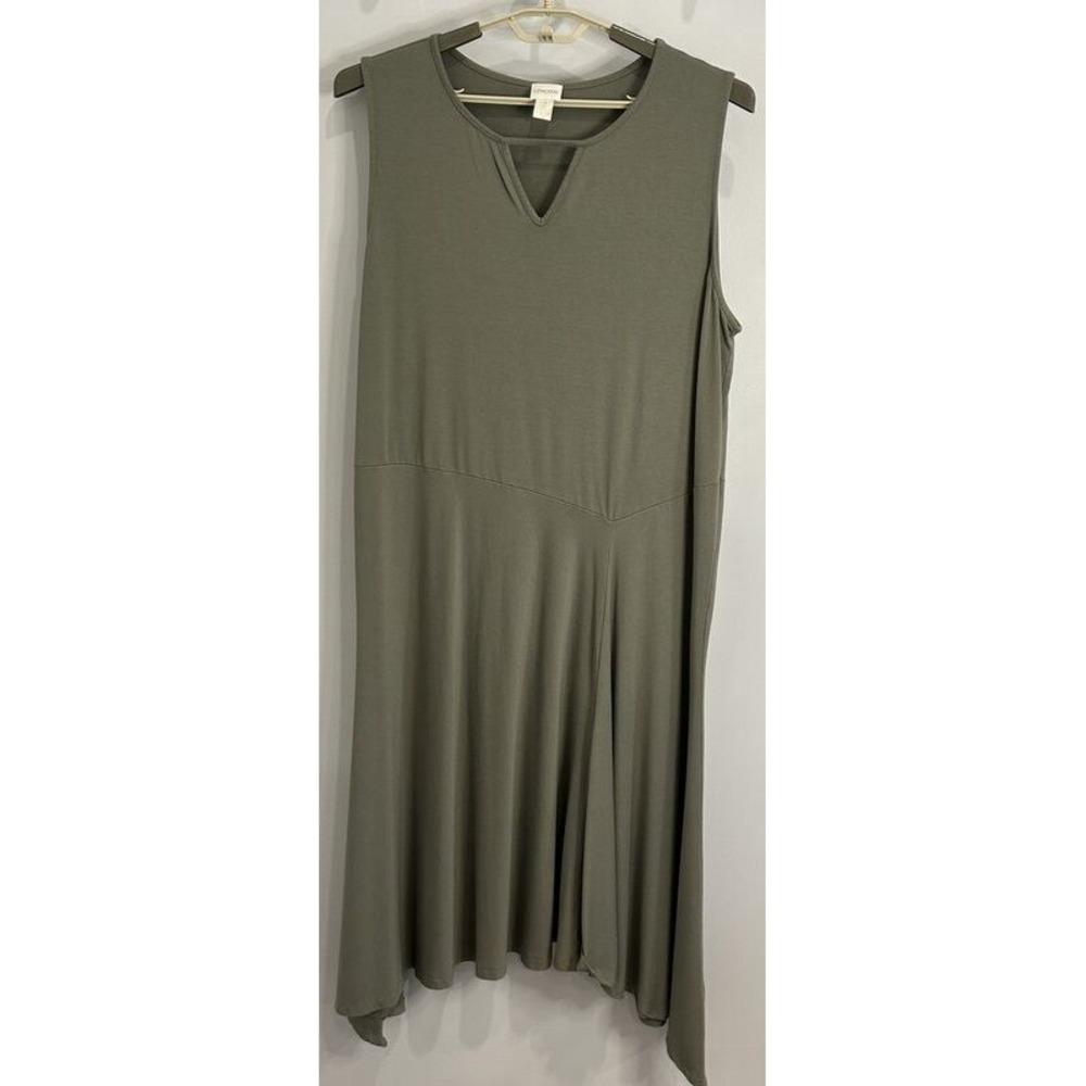 Chicos Sleeveless Fit Flare Dress Green Stretch Travel Short Sleeve Midi XXL 4